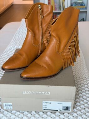 Elvio Zanon Fringe Cowboy Boots in Brown Size 38